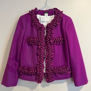 J. Crew Magenta Ruffled-Collar Wool Jacket